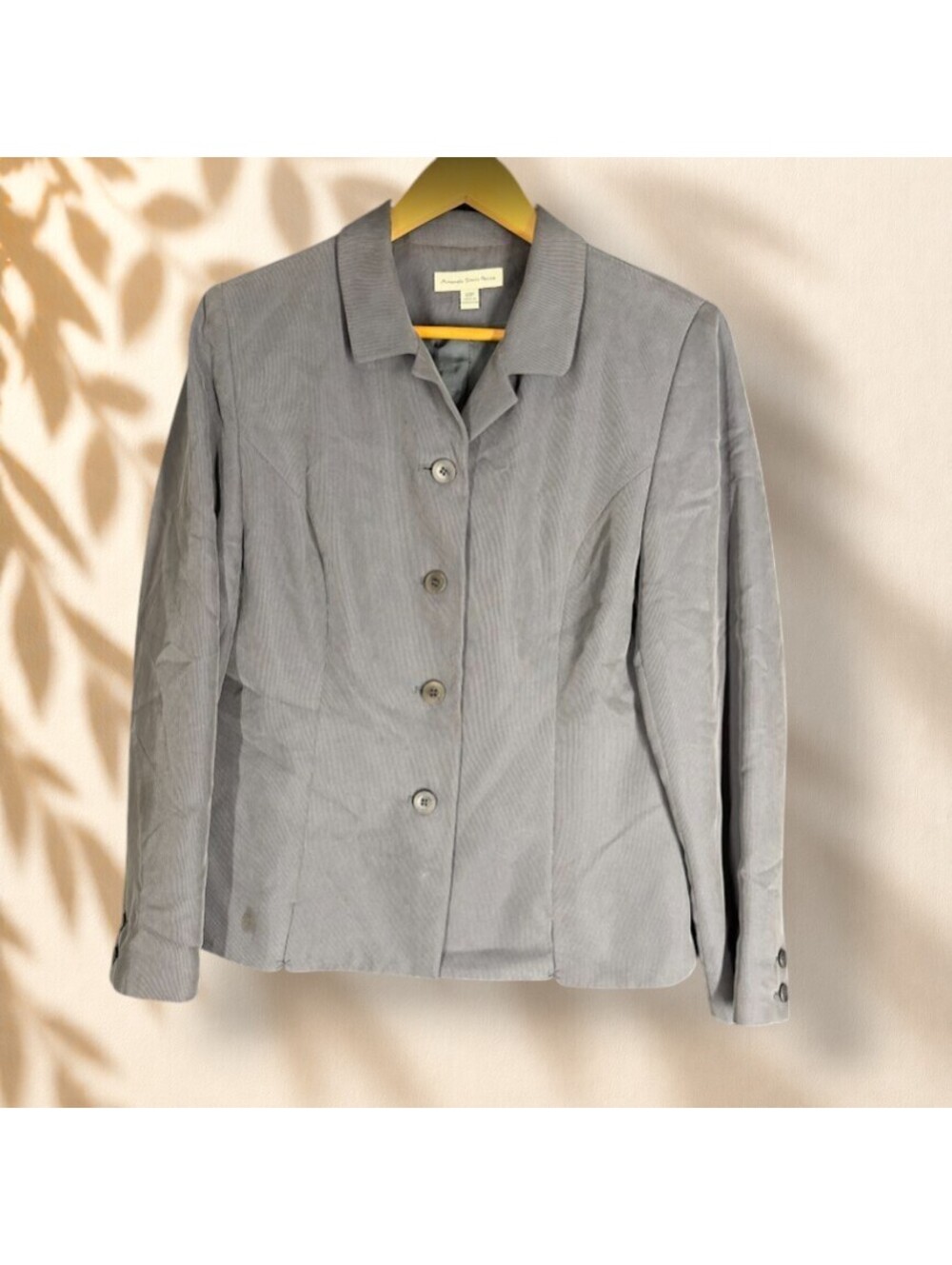 Amanda Smith Blazer Women 12P Petite Gray Button Up Collared Long Sleeve Rayon